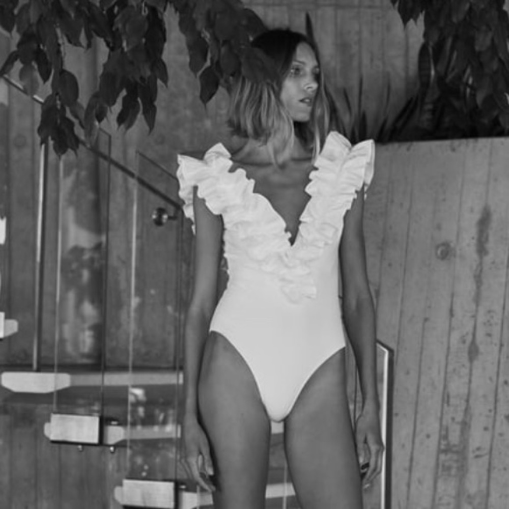 NWT Zara ruffle deep v one piece swimsuit